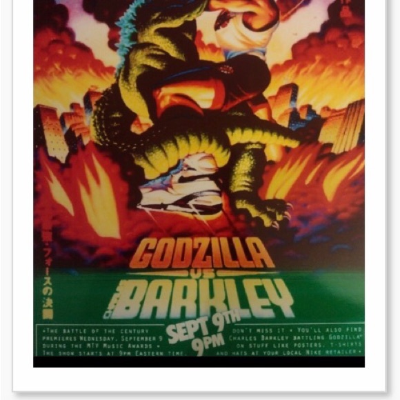 CHARLES BARKLEY VS GODZILLA(GREEN MONSTER)GLOSSY SELF CREATED ART 8.5x11 POSTER! - Picture 4 of 5